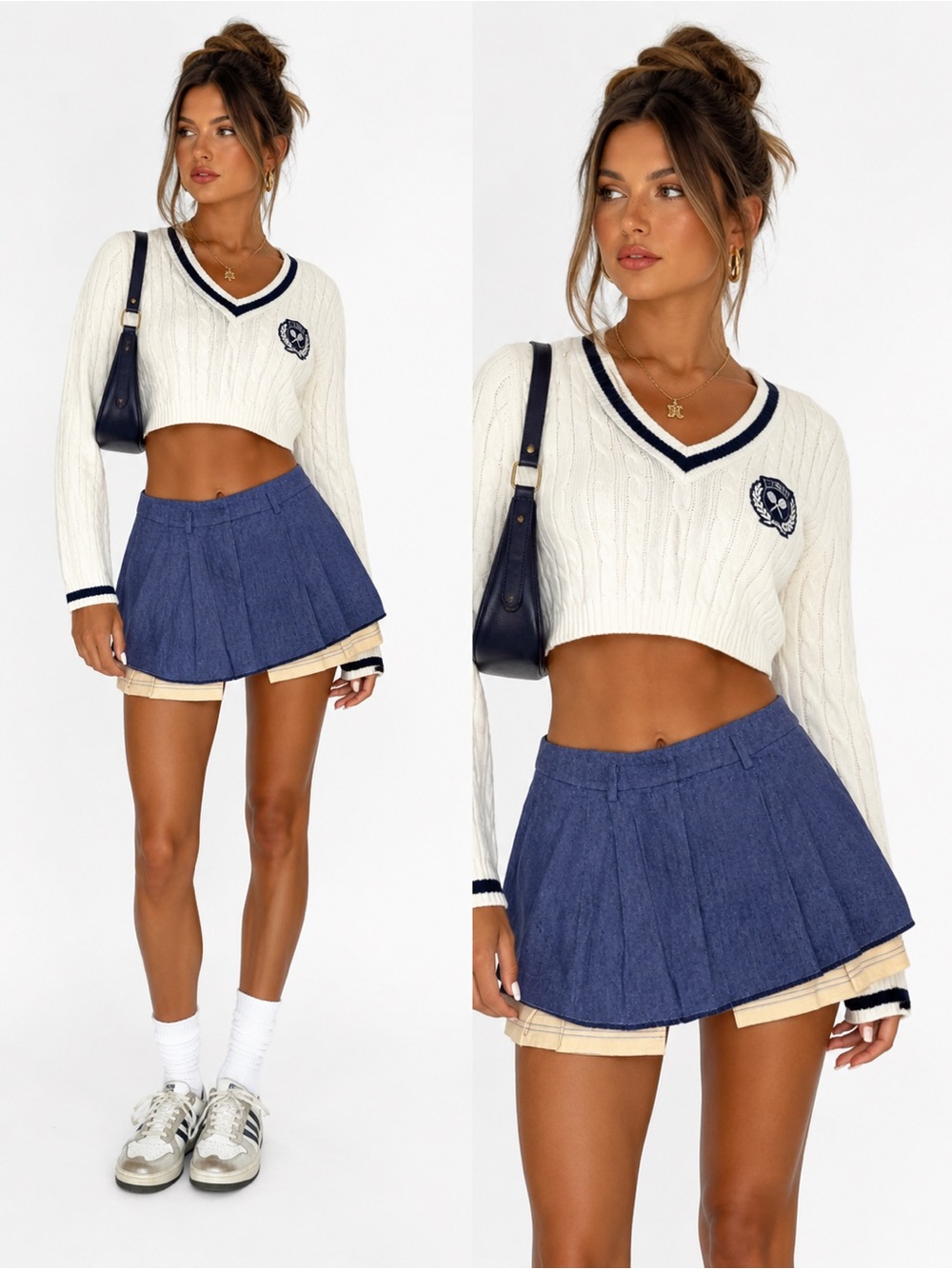 Alexis Blue Textured Navy Pleated Skater Mini Designer Luxury Women’s Medium